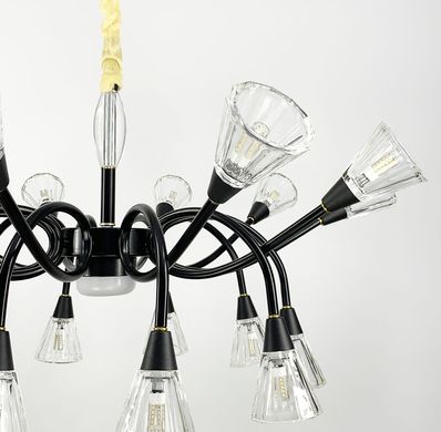 Подвесной светильник с закрученными рожками в черном каркасе H 9866/10+10 BK