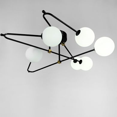 Современная люстра на 6 миниатюрных белых плафонов с латунной фурнитурой 1010/6 BK