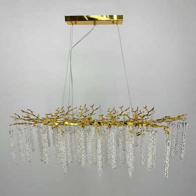 Удлиненная изысканная золотая люстра с хрустальными подвесами 33001-L GD