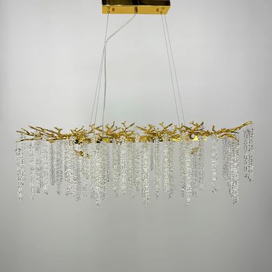 Удлиненная изысканная золотая люстра с хрустальными подвесами 33001-L GD