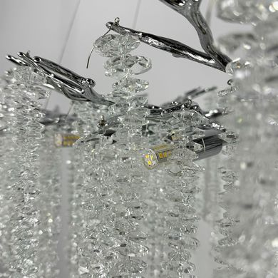 Удлиненная изящная серебряная люстра с хрустальными подвесами 33001-L1500 CR